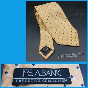 JOS A BANK Executive Collection 100% Silk Tie Yellow Blue Wht Geometric 58"x4"